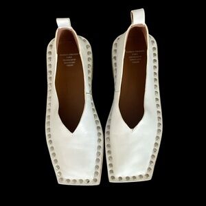 White Studded Square-Toe Leather Ballet Flats (sample)